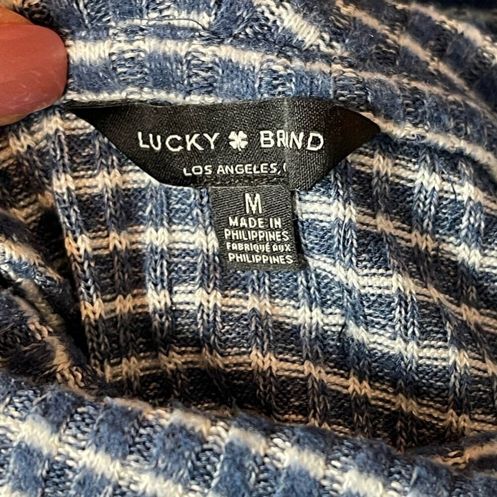 Lucky Brand Women's Cowl Neck Sweater Bonne Chance Striped Pullover Blue MED - Picture 9 of 10